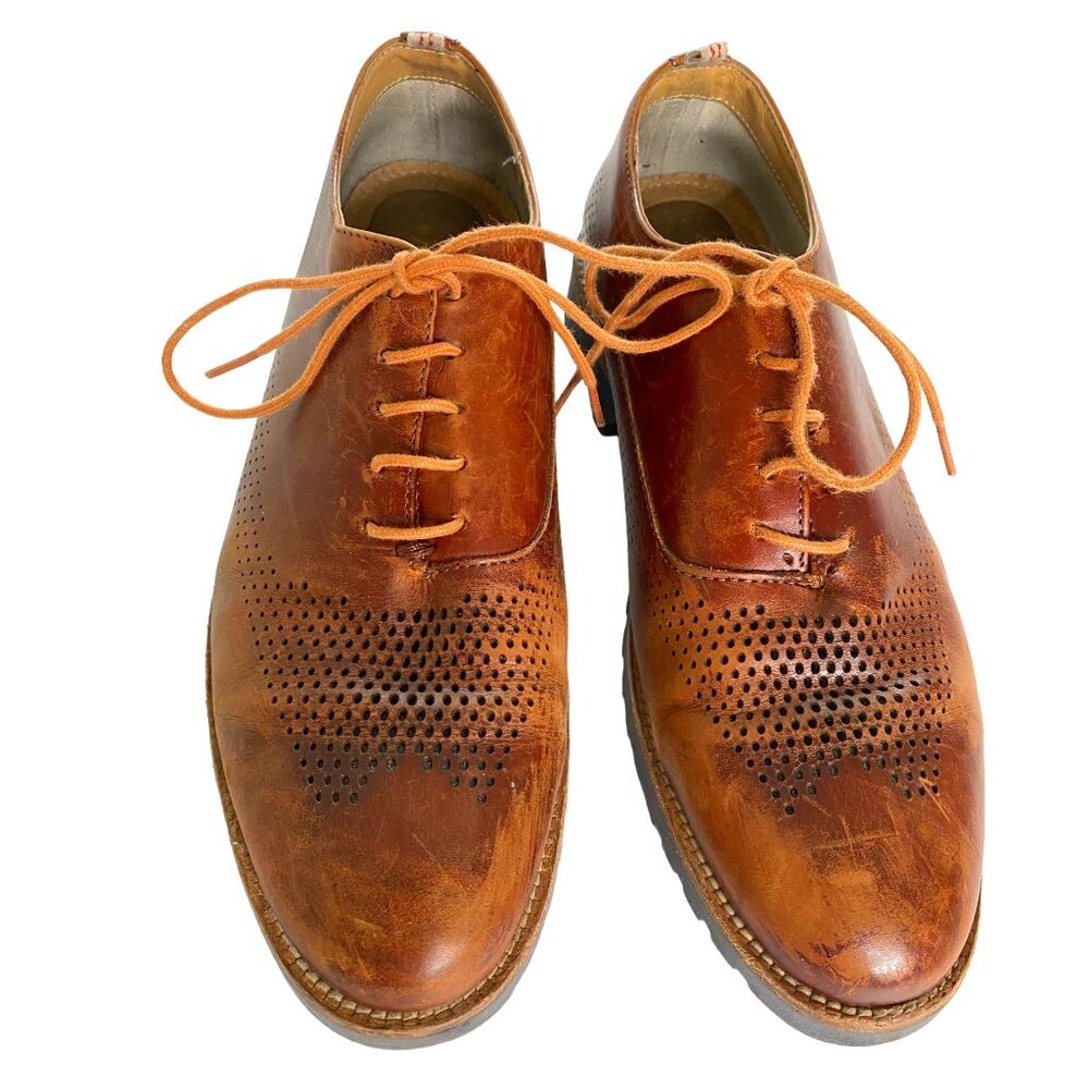 Brantano Men’s Brown Leather Oxford Dress Shoes Size 9 – Perforated Distressed - Picture 1 of 8